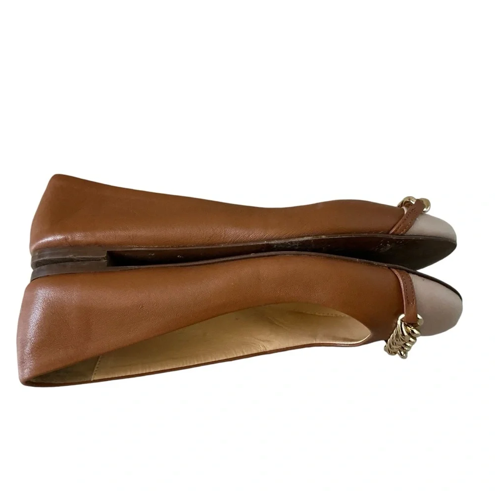 J.crew Nora leather cap toe ballet flat with chain pink & brown Sz 6.5 Italian